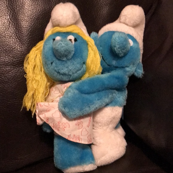 Vintage Hugging Smurf & Smurfette Stuffy - Picture 4 of 5